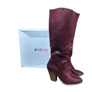 JustFab Unnati Tall Knee High Burgundy Boots Back Zipper Wide Calf Womens 7.5